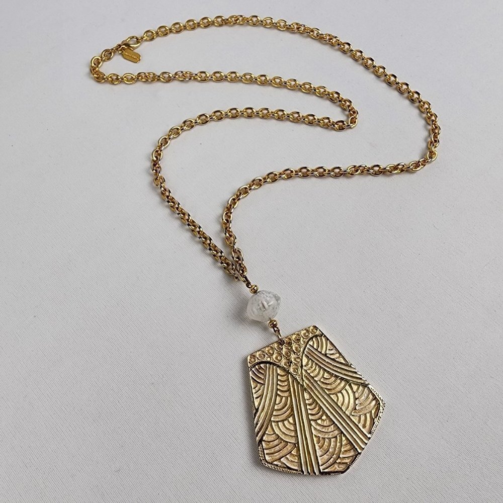 Simon Chang Gold Cream Art Deco Pendant Necklace